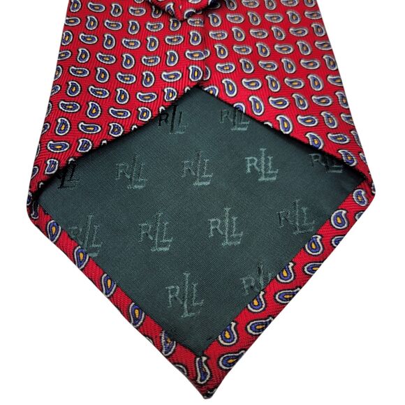 Lauren Ralph Lauren‎ Red Paisley Silk Neck Tie Mens 56" x 4" Handmade In USA - Picture 8 of 10